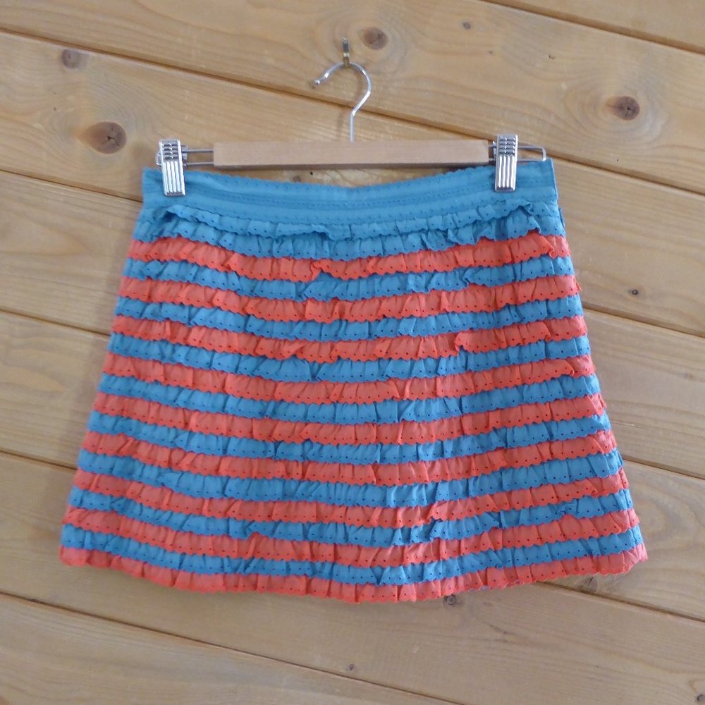 Marc Jacobs Orange Blue Ruffle Mini Tired Skirt Cotton Silk 2